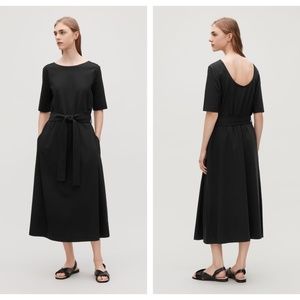 Cos Black A-line Tie Waist Jersey Maxi Dress